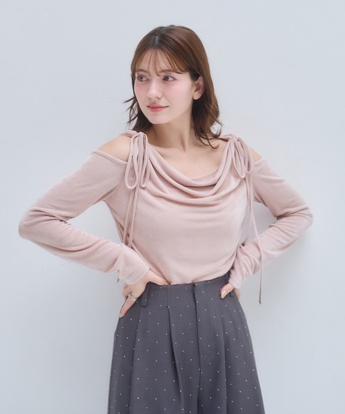 mellowneon（メロウネオン）の「ドレープリボントップス/シアーベロア（Tシャツ/カットソー・レディース・アイボリー/チャコールグレー/ピンク/ミント/イエロー・FREE）」の8枚目の写真