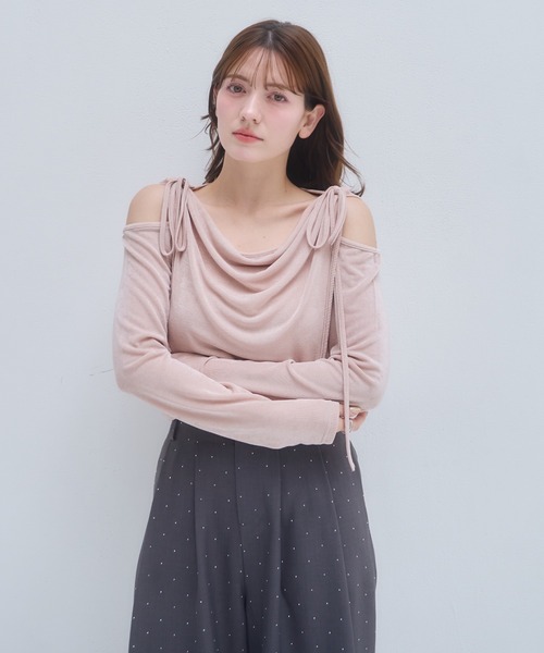 mellowneon（メロウネオン）の「ドレープリボントップス/シアーベロア（Tシャツ/カットソー・レディース・アイボリー/チャコールグレー/ピンク/ミント/イエロー・FREE）」の9枚目の写真