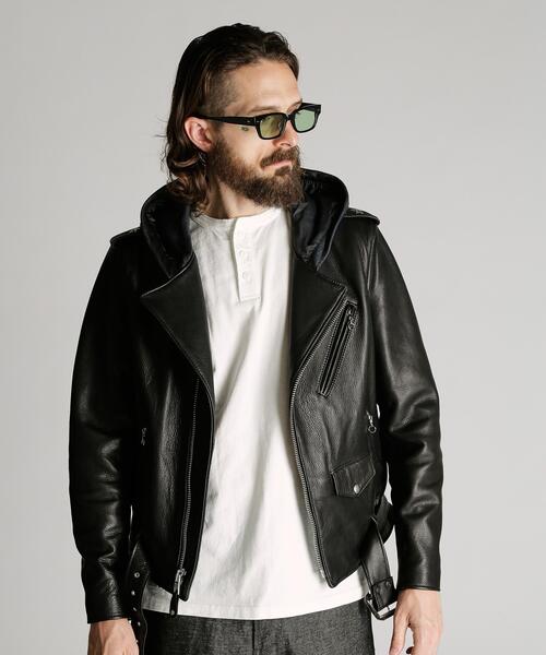 Schott（ショット）の「Schott/ショット/503HDT HOODED ONESTAR/フード ワンスターライダース（ライダースジャケット・メンズ・ブラック・36/42/38/40/44）」の2枚目の写真