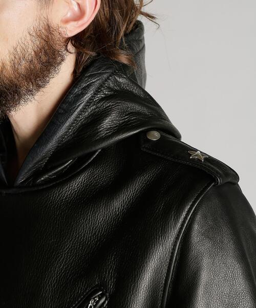 Schott（ショット）の「Schott/ショット/503HDT HOODED ONESTAR/フード ワンスターライダース（ライダースジャケット・メンズ・ブラック・36/42/38/40/44）」の10枚目の写真