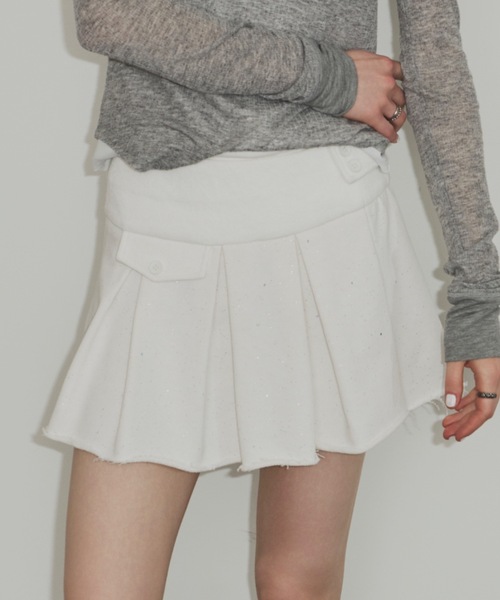 SHAGGIE(シャギー)の「ラメスウェットプリーツミニスカート(スカート・レディース・グレー/ブラック/ホワイト・FREE)」の1枚目の写真