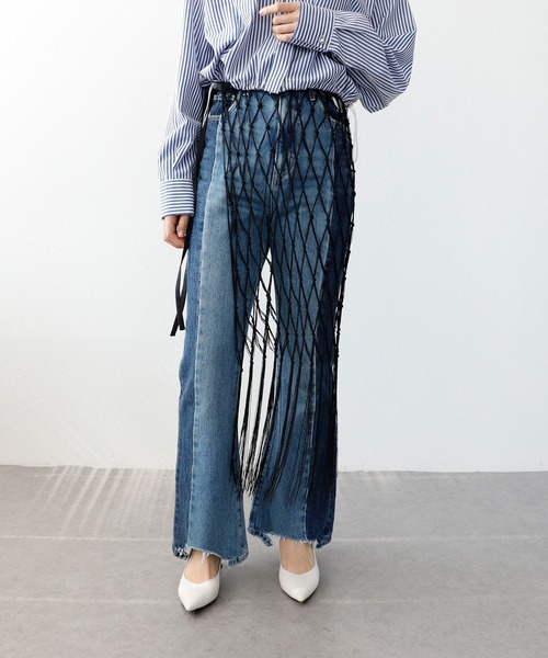 Three Four Time（ｽﾘｰﾌｫｰﾀｲﾑ）の「マクラメレイヤードスカート（スカート・レディース・オフホワイト/ブラック・FREE）」の2枚目の写真