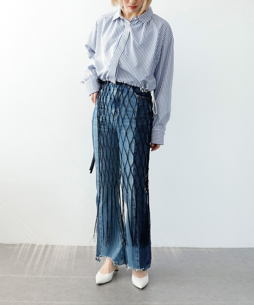 Three Four Time（ｽﾘｰﾌｫｰﾀｲﾑ）の「マクラメレイヤードスカート（スカート・レディース・オフホワイト/ブラック・FREE）」の8枚目の写真