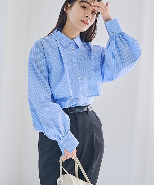 RONEL(ロネル)の「ストライプティアードブラウス(シャツ/ブラウス・レディース・モカ/ライトブルー・S/M/L)」の1枚目の写真