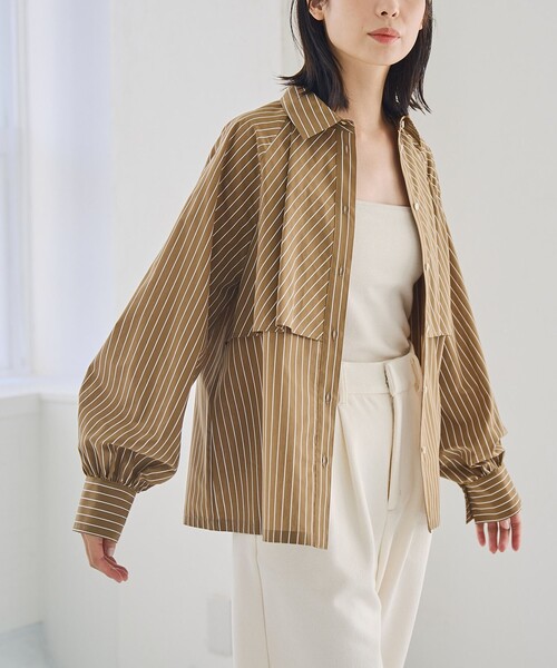 RONEL(ロネル)の「ストライプティアードブラウス(シャツ/ブラウス・レディース・モカ/ライトブルー・S/M/L)」の2枚目の写真