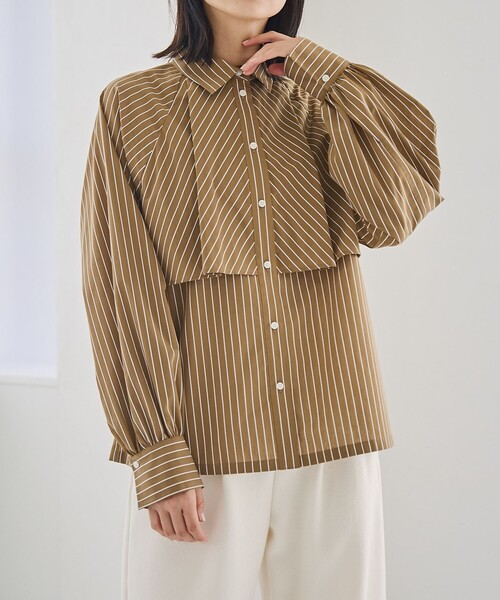 RONEL(ロネル)の「ストライプティアードブラウス(シャツ/ブラウス・レディース・モカ/ライトブルー・S/M/L)」の5枚目の写真