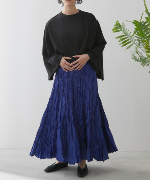 Libra Cue（リブラ キュー）の「クリンクルボリュームロングスカート（スカート・レディース・ベージュ/ブルー/グレー/ブラック/アイボリー・FREE）」の21枚目の写真