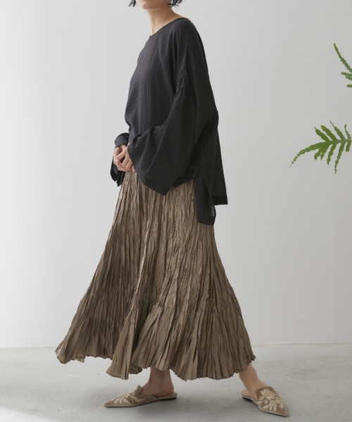 Libra Cue（リブラ キュー）の「クリンクルボリュームロングスカート（スカート・レディース・ベージュ/ブルー/グレー/ブラック/アイボリー・FREE）」の18枚目の写真