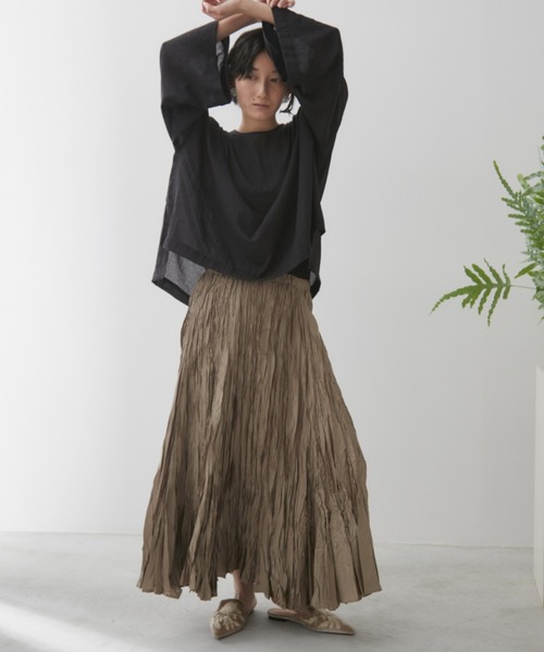 Libra Cue（リブラ キュー）の「クリンクルボリュームロングスカート（スカート・レディース・ベージュ/ブルー/グレー/ブラック/アイボリー・FREE）」の19枚目の写真