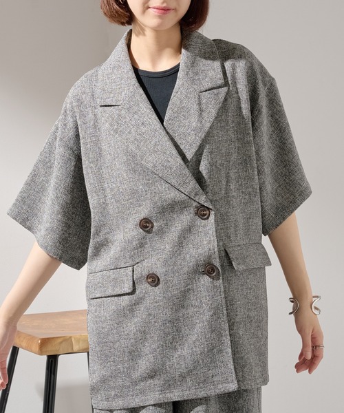 MAISON BREEZE（メゾンブリーズ）の「【MAISON BREEZE】サマーツイードダブルハーフスリーブテーラードジャケット DTK（テーラードジャケット・レディース・ブラウン/ブラック/グレー・FREE）」の10枚目の写真