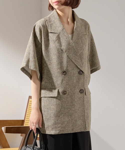 MAISON BREEZE（メゾンブリーズ）の「【MAISON BREEZE】サマーツイードダブルハーフスリーブテーラードジャケット DTK（テーラードジャケット・レディース・ブラウン/ブラック/グレー・FREE）」の5枚目の写真