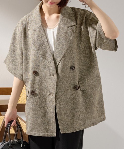 MAISON BREEZE（メゾンブリーズ）の「【MAISON BREEZE】サマーツイードダブルハーフスリーブテーラードジャケット DTK（テーラードジャケット・レディース・ブラウン/ブラック/グレー・FREE）」の6枚目の写真