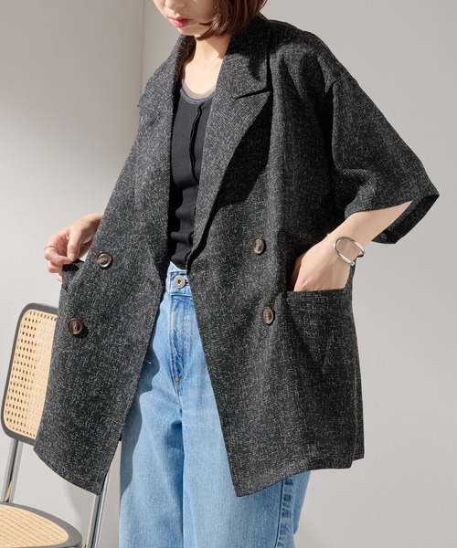 MAISON BREEZE（メゾンブリーズ）の「【MAISON BREEZE】サマーツイードダブルハーフスリーブテーラードジャケット DTK（テーラードジャケット・レディース・ブラウン/ブラック/グレー・FREE）」の15枚目の写真