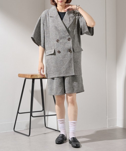 MAISON BREEZE（メゾンブリーズ）の「【MAISON BREEZE】サマーツイードダブルハーフスリーブテーラードジャケット DTK（テーラードジャケット・レディース・ブラウン/ブラック/グレー・FREE）」の14枚目の写真