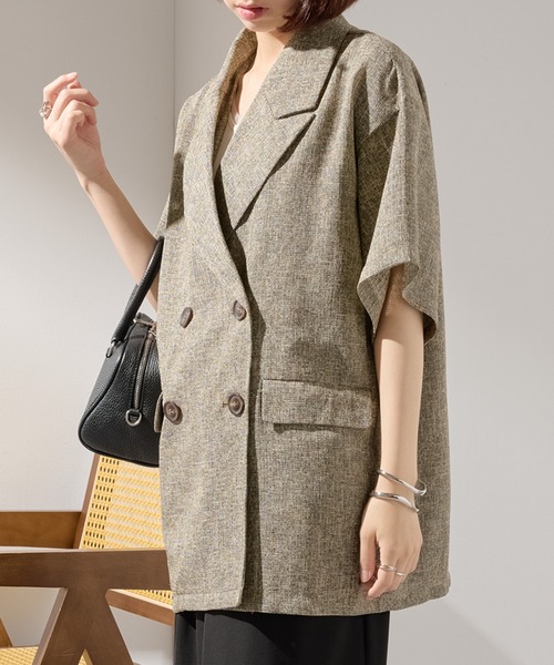 MAISON BREEZE（メゾンブリーズ）の「【MAISON BREEZE】サマーツイードダブルハーフスリーブテーラードジャケット DTK（テーラードジャケット・レディース・ブラウン/ブラック/グレー・FREE）」の4枚目の写真