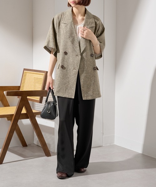 MAISON BREEZE（メゾンブリーズ）の「【MAISON BREEZE】サマーツイードダブルハーフスリーブテーラードジャケット DTK（テーラードジャケット・レディース・ブラウン/ブラック/グレー・FREE）」の7枚目の写真