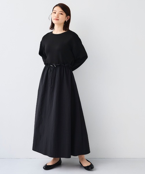 CROSS FUNCTION(クロスファンクション)の「《シワになりにくい》エブ楽なめらかダンボールドッキングワンピース【CF/クロスファンクション】(ワンピース・レディース・ブラウン/ブラック・L/M/LL)」の1枚目の写真
