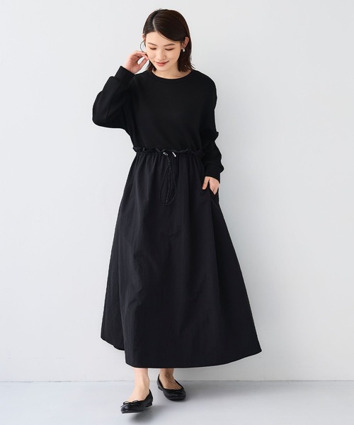 CROSS FUNCTION(クロスファンクション)の「《シワになりにくい》エブ楽なめらかダンボールドッキングワンピース【CF/クロスファンクション】(ワンピース・レディース・ブラウン/ブラック・L/M/LL)」の4枚目の写真