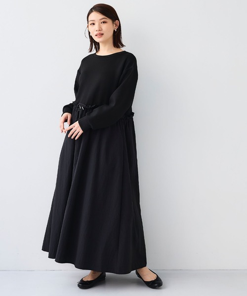 CROSS FUNCTION(クロスファンクション)の「《シワになりにくい》エブ楽なめらかダンボールドッキングワンピース【CF/クロスファンクション】(ワンピース・レディース・ブラウン/ブラック・L/M/LL)」の9枚目の写真