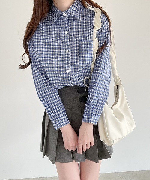 Nana(ナナ)の「チェックシャツ(シャツ/ブラウス・レディース・ブルー/ブラック・FREE)」の1枚目の写真
