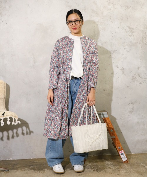 HARVESTY（ハーベスティ）の「HARVESTY / ハーベスティー FLORAL PRINTED LAWN ATELIER ROBE (A42502) 花柄ローン アトリエローブ シャツワンピース（ワンピース・レディース・ブルー/レッド・1/2）」の10枚目の写真
