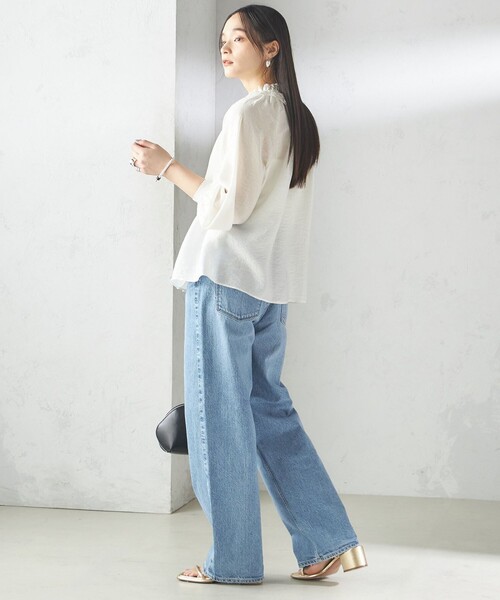 セール】〈手洗い可能〉シルク混 シアー フリル ネック ギャザー