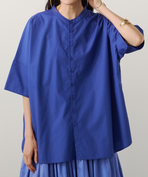 Libra Cue（リブラ キュー）の「バンドカラーラウンドヘムシャツ（シャツ/ブラウス・レディース・ブルー/ブラック/ネイビー/ホワイト/ドット・FREE）」の6枚目の写真