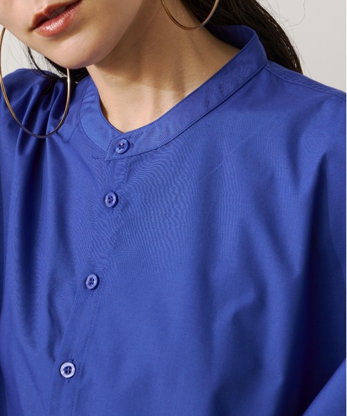 Libra Cue（リブラ キュー）の「バンドカラーラウンドヘムシャツ（シャツ/ブラウス・レディース・ブルー/ブラック/ネイビー/ホワイト/ドット・FREE）」の7枚目の写真