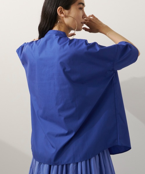 Libra Cue（リブラ キュー）の「バンドカラーラウンドヘムシャツ（シャツ/ブラウス・レディース・ブルー/ブラック/ネイビー/ホワイト/ドット・FREE）」の8枚目の写真