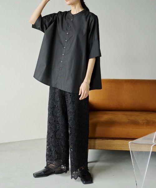 Libra Cue（リブラ キュー）の「バンドカラーラウンドヘムシャツ（シャツ/ブラウス・レディース・ブルー/ブラック/ネイビー/ホワイト/ドット・FREE）」の11枚目の写真