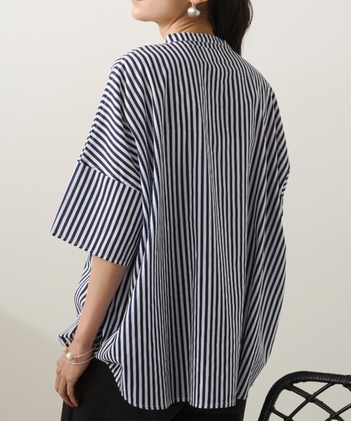 Libra Cue（リブラ キュー）の「バンドカラーラウンドヘムシャツ（シャツ/ブラウス・レディース・ブルー/ブラック/ネイビー/ホワイト/ドット・FREE）」の13枚目の写真