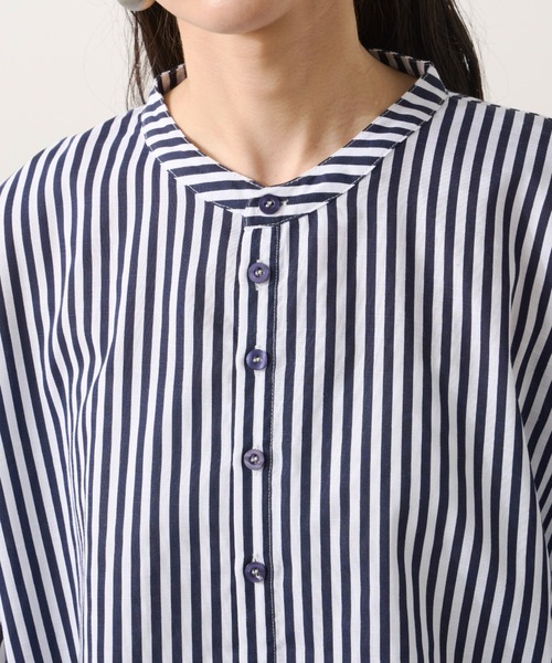 Libra Cue（リブラ キュー）の「バンドカラーラウンドヘムシャツ（シャツ/ブラウス・レディース・ブルー/ブラック/ネイビー/ホワイト/ドット・FREE）」の16枚目の写真