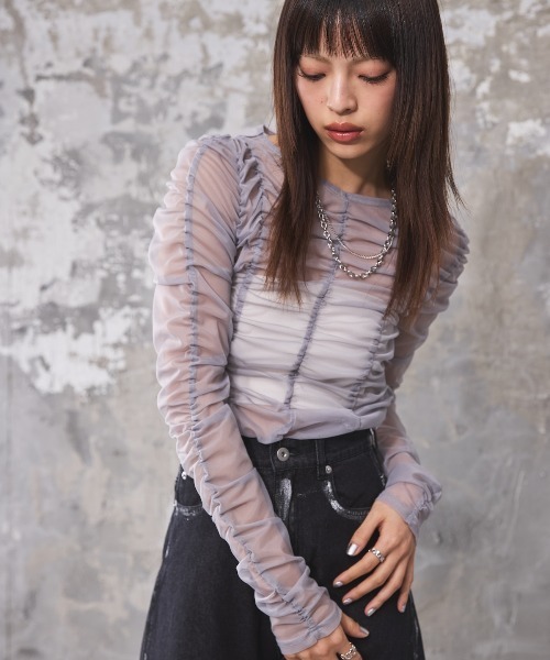 セール】シアーギャザートップス【DIP IN CHOCOLATE】（Tシャツ