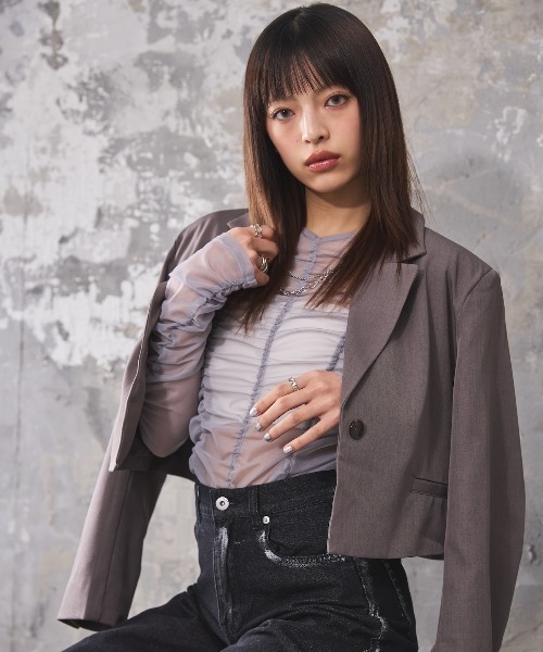 DIP IN CHOCOLATE（ディップインチョコレート）の「シアーギャザートップス【DIP IN CHOCOLATE】（Tシャツ/カットソー・レディース・ホワイト/ブルー/ブラック/ライトグレー・F）」の12枚目の写真