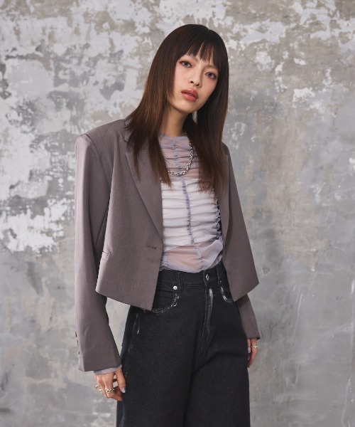 DIP IN CHOCOLATE（ディップインチョコレート）の「シアーギャザートップス【DIP IN CHOCOLATE】（Tシャツ/カットソー・レディース・ホワイト/ブルー/ブラック/ライトグレー・F）」の13枚目の写真
