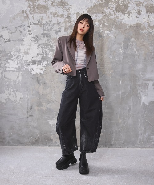 DIP IN CHOCOLATE（ディップインチョコレート）の「シアーギャザートップス【DIP IN CHOCOLATE】（Tシャツ/カットソー・レディース・ホワイト/ブルー/ブラック/ライトグレー・F）」の14枚目の写真