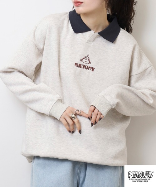 PEANUTS（ピーナッツ）の「PEANUTS 襟付き裏起毛トレーナー　スヌーピー（スウェット・メンズ・オートミール/ラベンダー/ブラック・M/L/LL）」の16枚目の写真