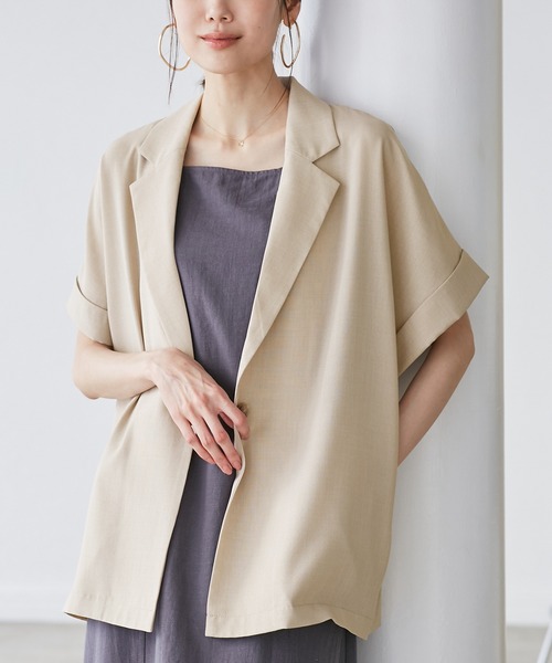 ROPE' PICNIC(ロペピクニック)の「【接触冷感・UVカット・速乾】【リネンライク・シリーズ】シアーハーフスリーブジャケット/セットアップ(テーラードジャケット・レディース・ベージュ/ダークブラウン/ネイビー/チャコールグレー/グレー系その他・38)」の4枚目の写真