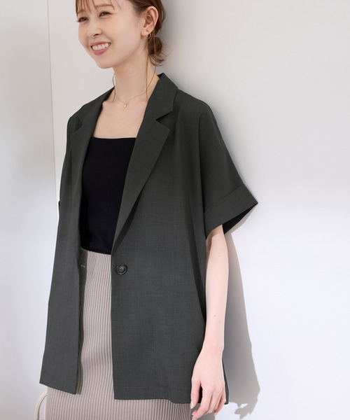 ROPE' PICNIC(ロペピクニック)の「【接触冷感・UVカット・速乾】【リネンライク・シリーズ】シアーハーフスリーブジャケット/セットアップ(テーラードジャケット・レディース・ベージュ/ダークブラウン/ネイビー/チャコールグレー/グレー系その他・38)」の17枚目の写真