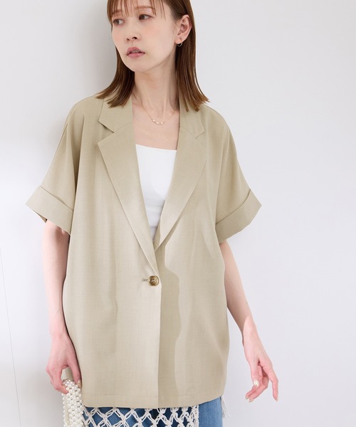 ROPE' PICNIC(ロペピクニック)の「【接触冷感・UVカット・速乾】【リネンライク・シリーズ】シアーハーフスリーブジャケット/セットアップ(テーラードジャケット・レディース・ベージュ/ダークブラウン/ネイビー/チャコールグレー/グレー系その他・38)」の13枚目の写真