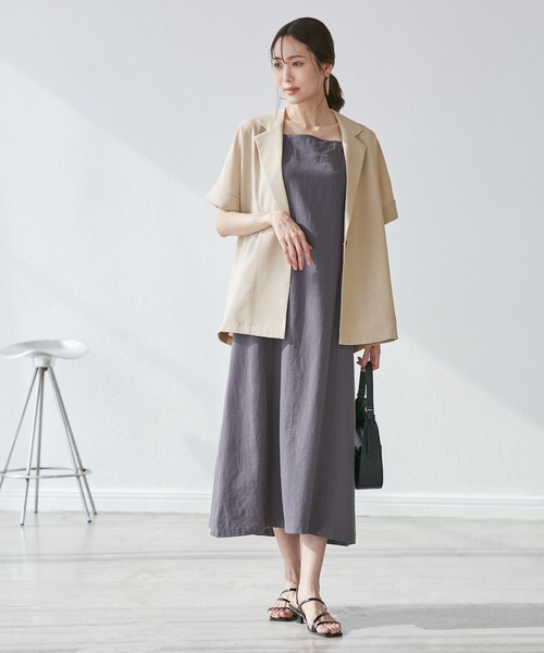 ROPE' PICNIC(ロペピクニック)の「【接触冷感・UVカット・速乾】【リネンライク・シリーズ】シアーハーフスリーブジャケット/セットアップ(テーラードジャケット・レディース・ベージュ/ダークブラウン/ネイビー/チャコールグレー/グレー系その他・38)」の7枚目の写真