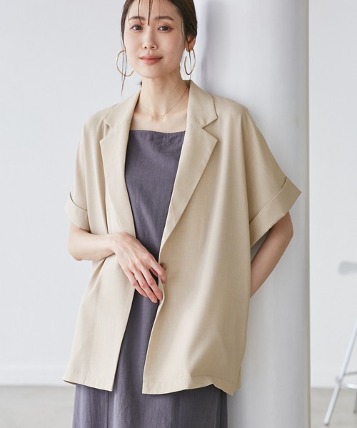 ROPE' PICNIC(ロペピクニック)の「【接触冷感・UVカット・速乾】【リネンライク・シリーズ】シアーハーフスリーブジャケット/セットアップ(テーラードジャケット・レディース・ベージュ/ダークブラウン/ネイビー/チャコールグレー/グレー系その他・38)」の8枚目の写真