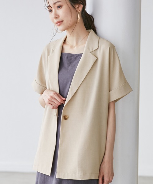 ROPE' PICNIC(ロペピクニック)の「【接触冷感・UVカット・速乾】【リネンライク・シリーズ】シアーハーフスリーブジャケット/セットアップ(テーラードジャケット・レディース・ベージュ/ダークブラウン/ネイビー/チャコールグレー/グレー系その他・38)」の9枚目の写真
