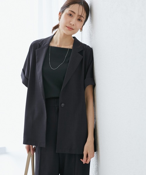 ROPE' PICNIC(ロペピクニック)の「【接触冷感・UVカット・速乾】【リネンライク・シリーズ】シアーハーフスリーブジャケット/セットアップ(テーラードジャケット・レディース・ベージュ/ダークブラウン/ネイビー/チャコールグレー/グレー系その他・38)」の10枚目の写真