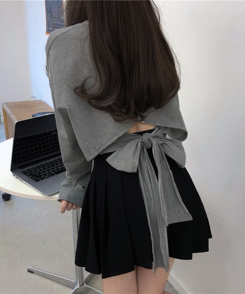 VIBGYOR（ヴィブジョー）の「[NARULA/ナルラ]リボンスタイル バッグオープン ロンT(CZ)（Tシャツ/カットソー・レディース・ホワイト/グレー/ブラック・FREE）」の3枚目の写真