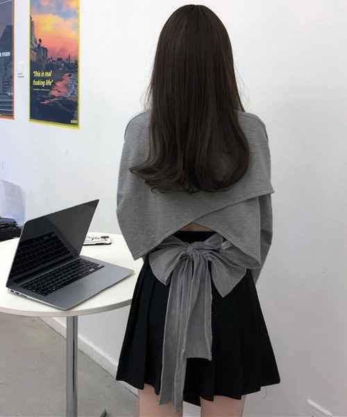 VIBGYOR（ヴィブジョー）の「[NARULA/ナルラ]リボンスタイル バッグオープン ロンT(CZ)（Tシャツ/カットソー・レディース・ホワイト/グレー/ブラック・FREE）」の14枚目の写真