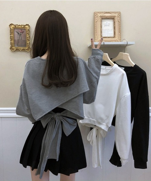 VIBGYOR（ヴィブジョー）の「[NARULA/ナルラ]リボンスタイル バッグオープン ロンT(CZ)（Tシャツ/カットソー・レディース・ホワイト/グレー/ブラック・FREE）」の16枚目の写真