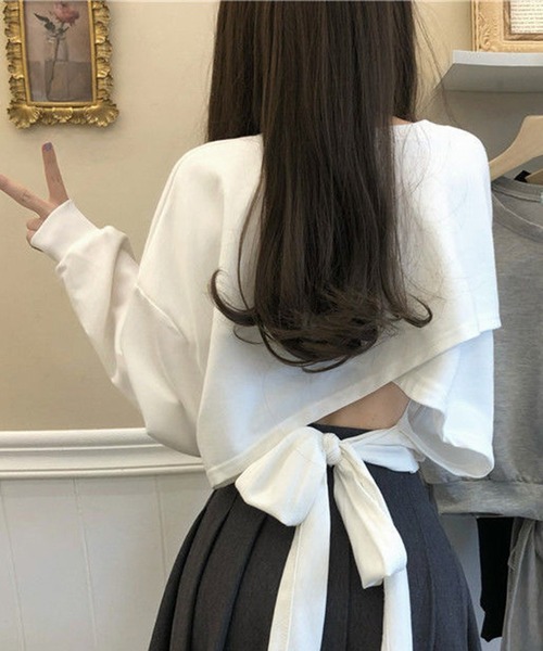 VIBGYOR（ヴィブジョー）の「[NARULA/ナルラ]リボンスタイル バッグオープン ロンT(CZ)（Tシャツ/カットソー・レディース・ホワイト/グレー/ブラック・FREE）」の13枚目の写真