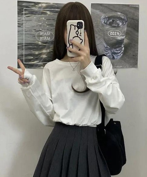 VIBGYOR（ヴィブジョー）の「[NARULA/ナルラ]リボンスタイル バッグオープン ロンT(CZ)（Tシャツ/カットソー・レディース・ホワイト/グレー/ブラック・FREE）」の4枚目の写真