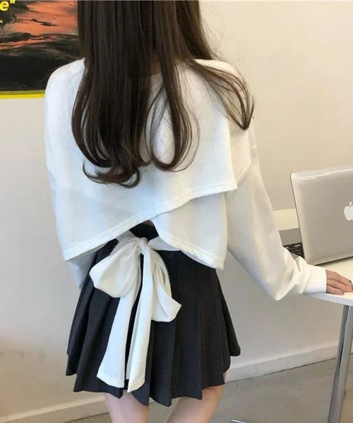 VIBGYOR（ヴィブジョー）の「[NARULA/ナルラ]リボンスタイル バッグオープン ロンT(CZ)（Tシャツ/カットソー・レディース・ホワイト/グレー/ブラック・FREE）」の5枚目の写真
